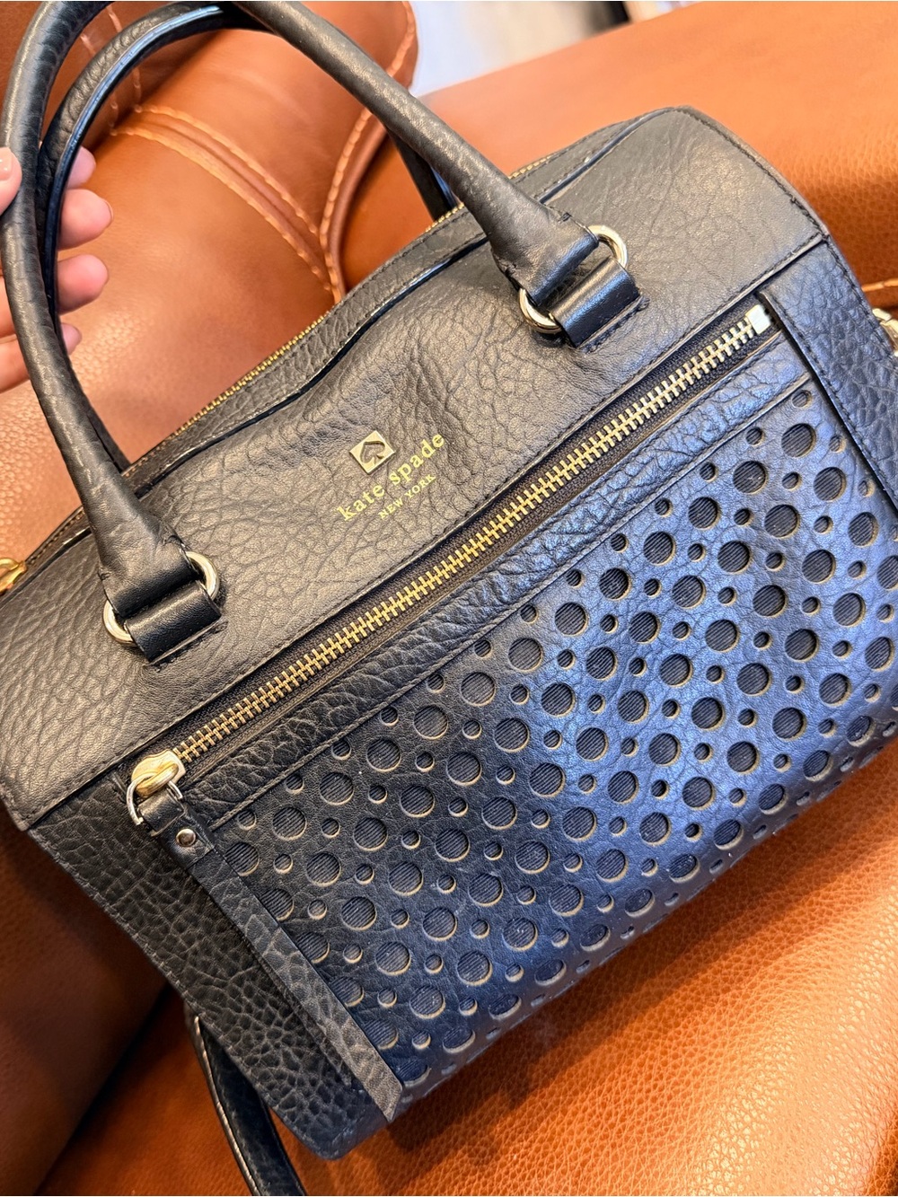 kate spade Black Perforated Leather Satchel & Wallet
